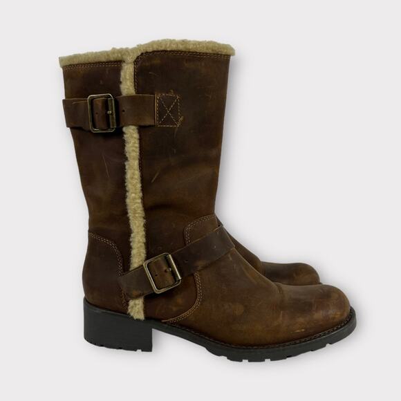 Clarks Orinoco Art Brown Leather Strap Mid Calf Boots Size 8.5 - Picture 2 of 8